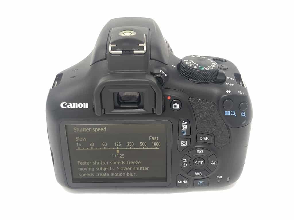 What is Shutter Speed in Photography? DSLR camera rear screen shown with shutter speed menu.