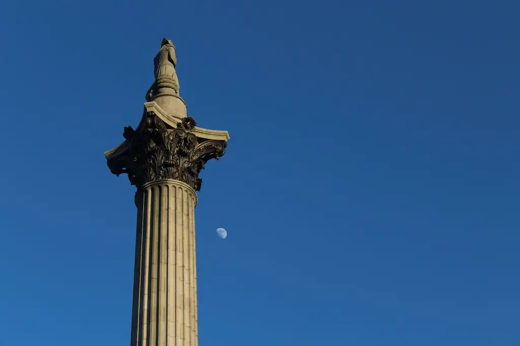 What is Composition in Photography? Nelson's Column looking towards a blue sky space and the moon.