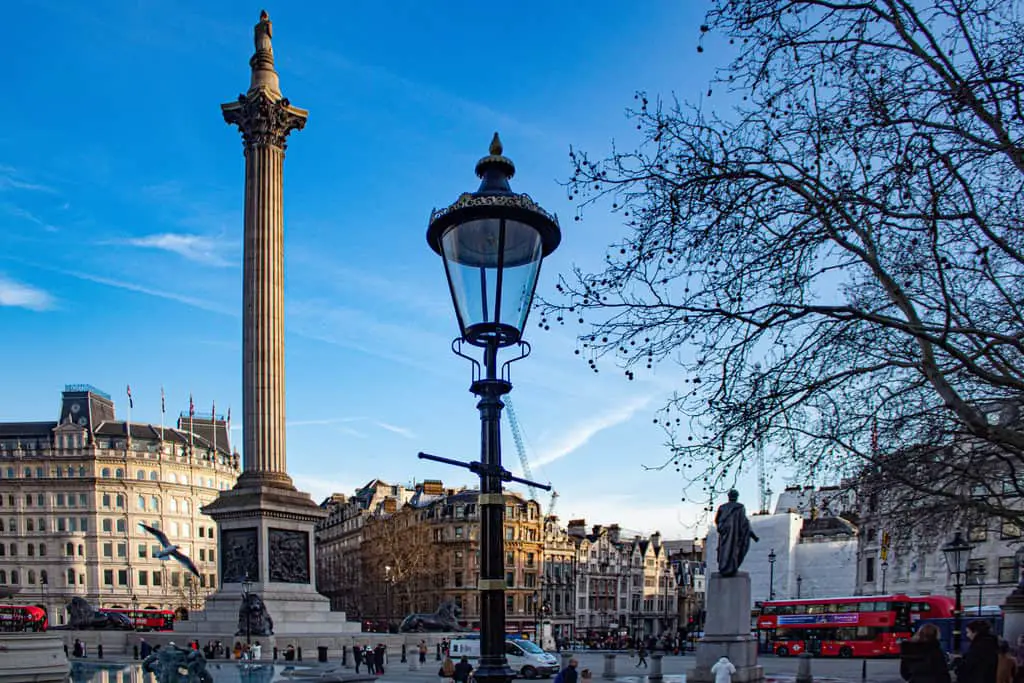 What is Composition in Photography? Nelson's column in dialogue with a victorian looking street lamp.