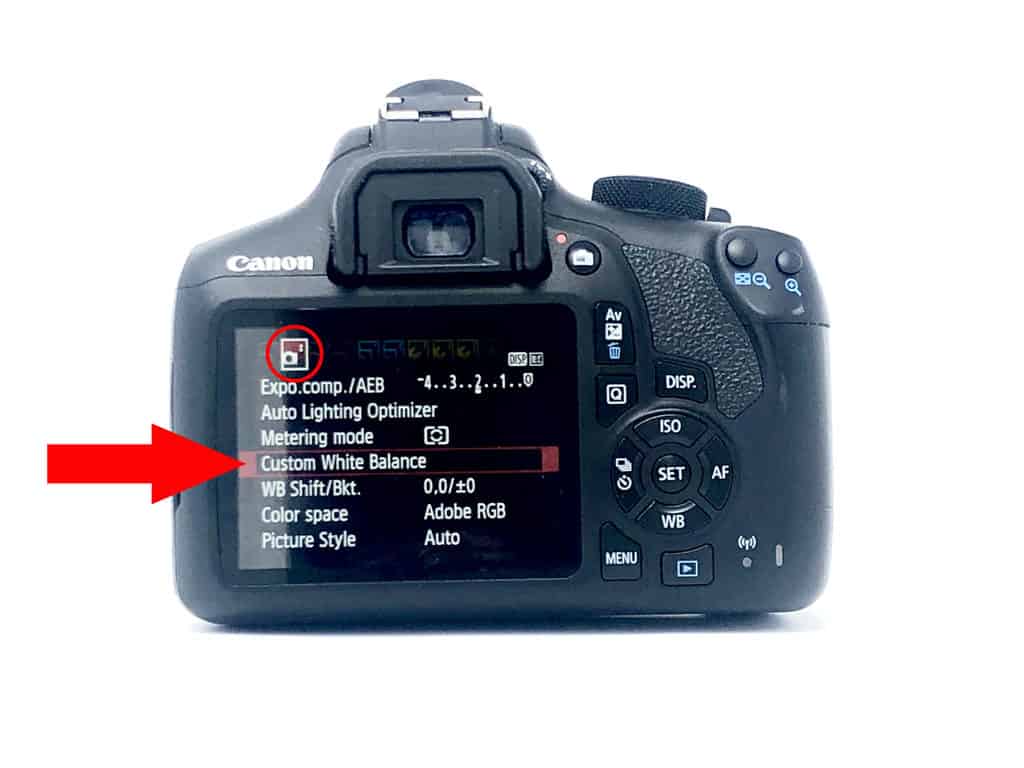 Select the custom white balance menu on a Canon EOS camera