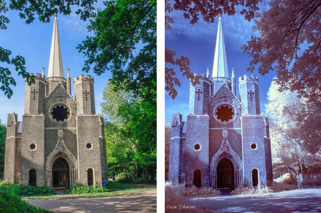Infrared Photography With Filter on DSLR. Infrared before and after comparison.