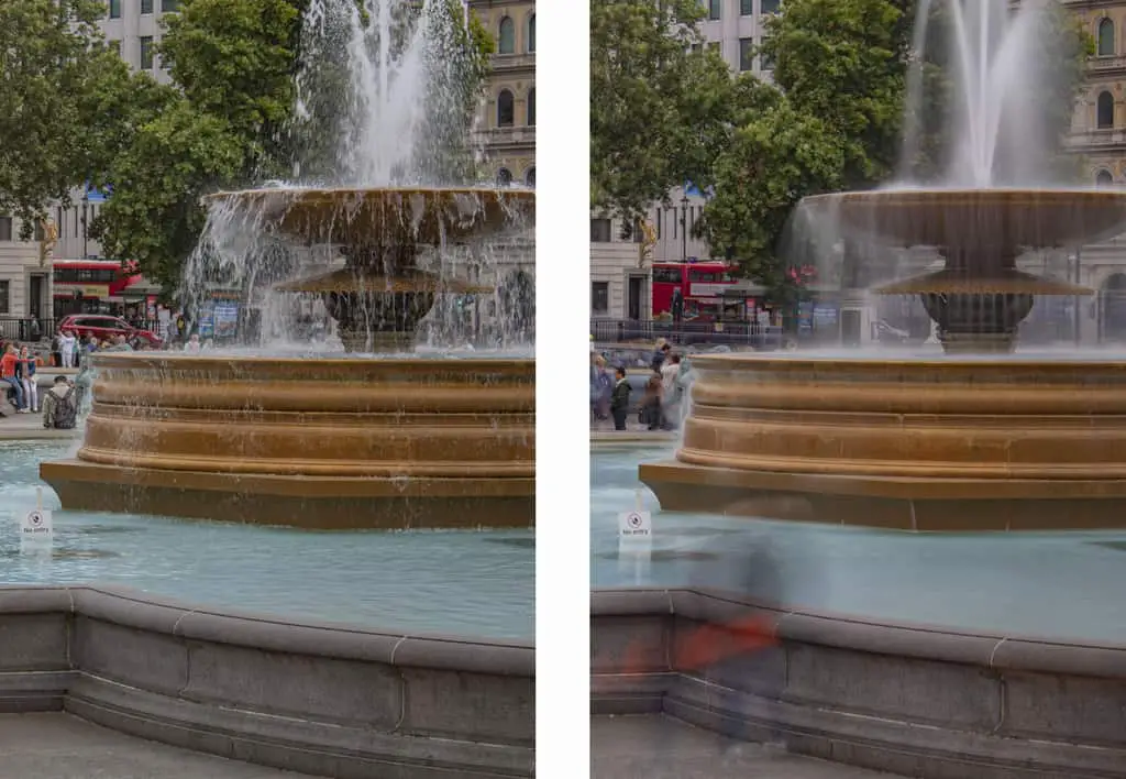 What Are ND Filters in Photography?  Fountain movement comparison with ND filters.