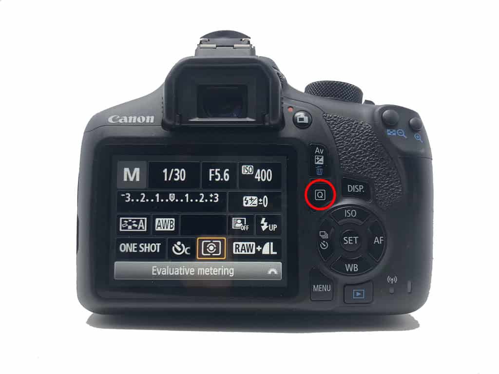 Canon Shooting Modes. Metering selection option menu.