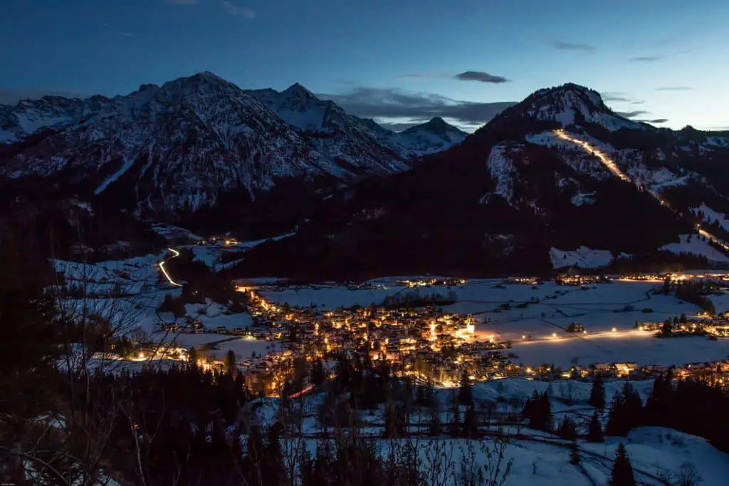 What is The Blue Hour in Photography? Winter valley village.