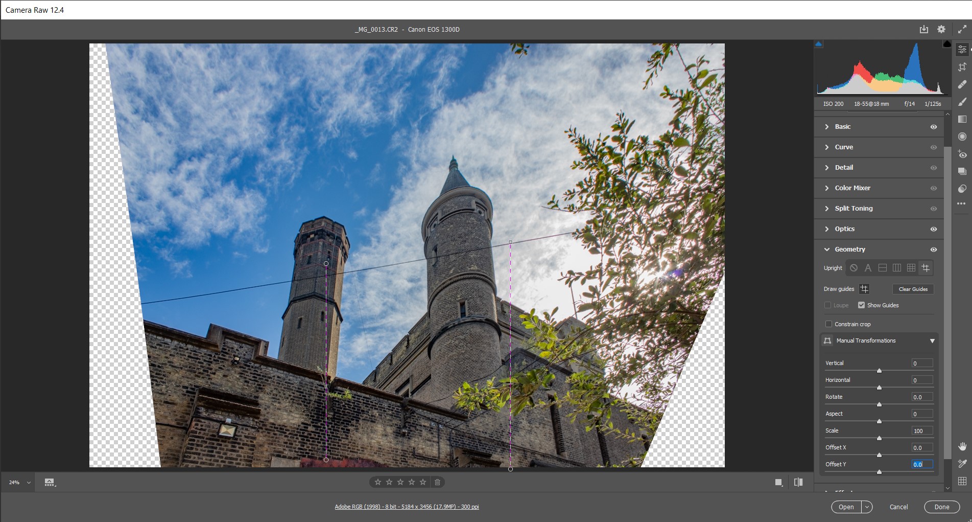 Why do Buildings Lean in Photos? Photoshop Camera Raw correcting the over-correction.