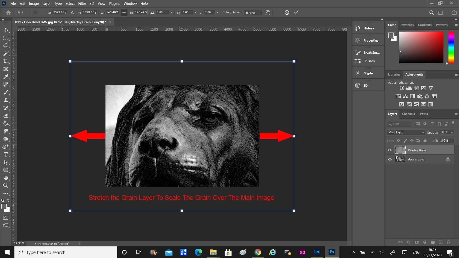 How to Take Grainy Photos! Scale the grain layer in Adobe Photoshop.