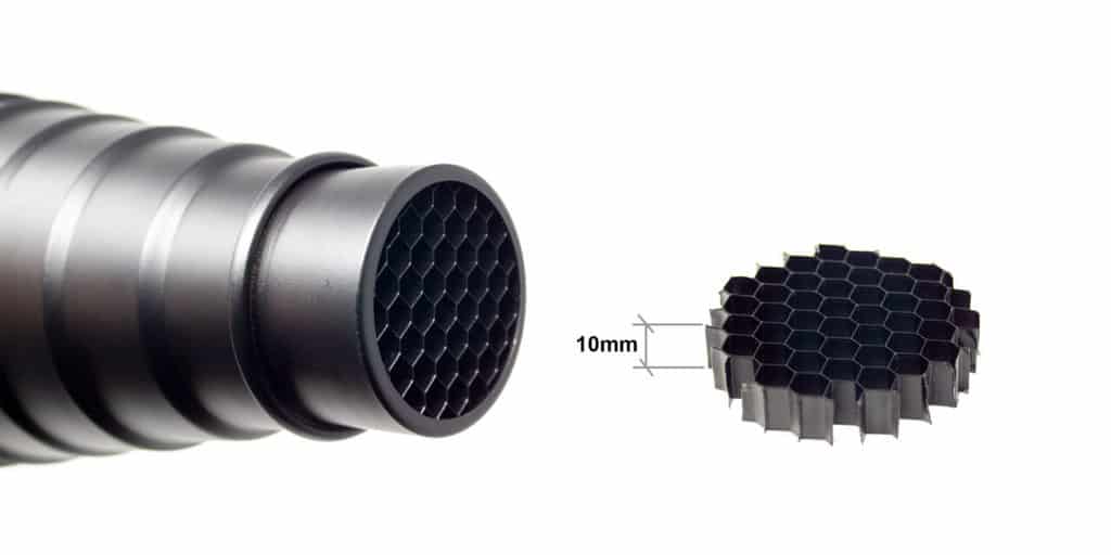 What is a Snoot in Photography? 8 inch metal snoot with 10mm deep honeycomb grid.