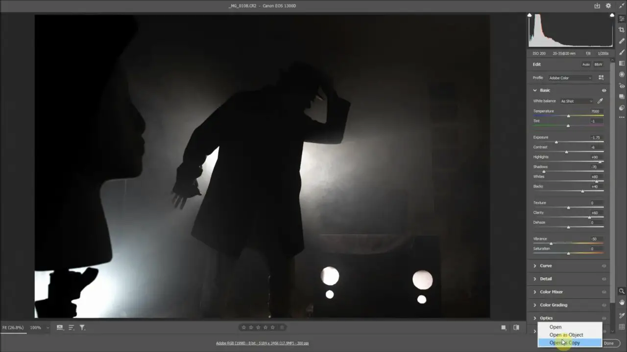 How to Use a Fog Machine to Create a Foggy Street Photo Indoors! Contrast and drama improved in Photoshop Camera Raw.