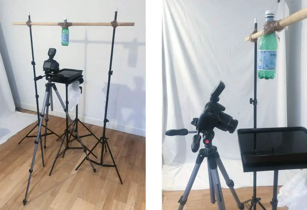 Water Drop Photos, Pro Results on a Budget. Studio set-up water tray and bottle.