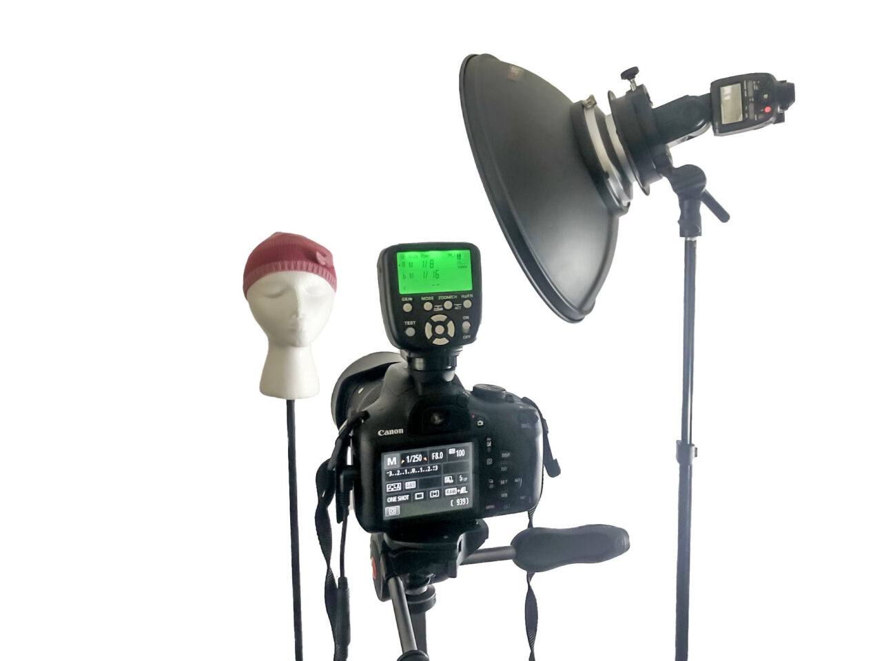 Key Light Photography: Studio set-up, camera, radio trigger & flash light.