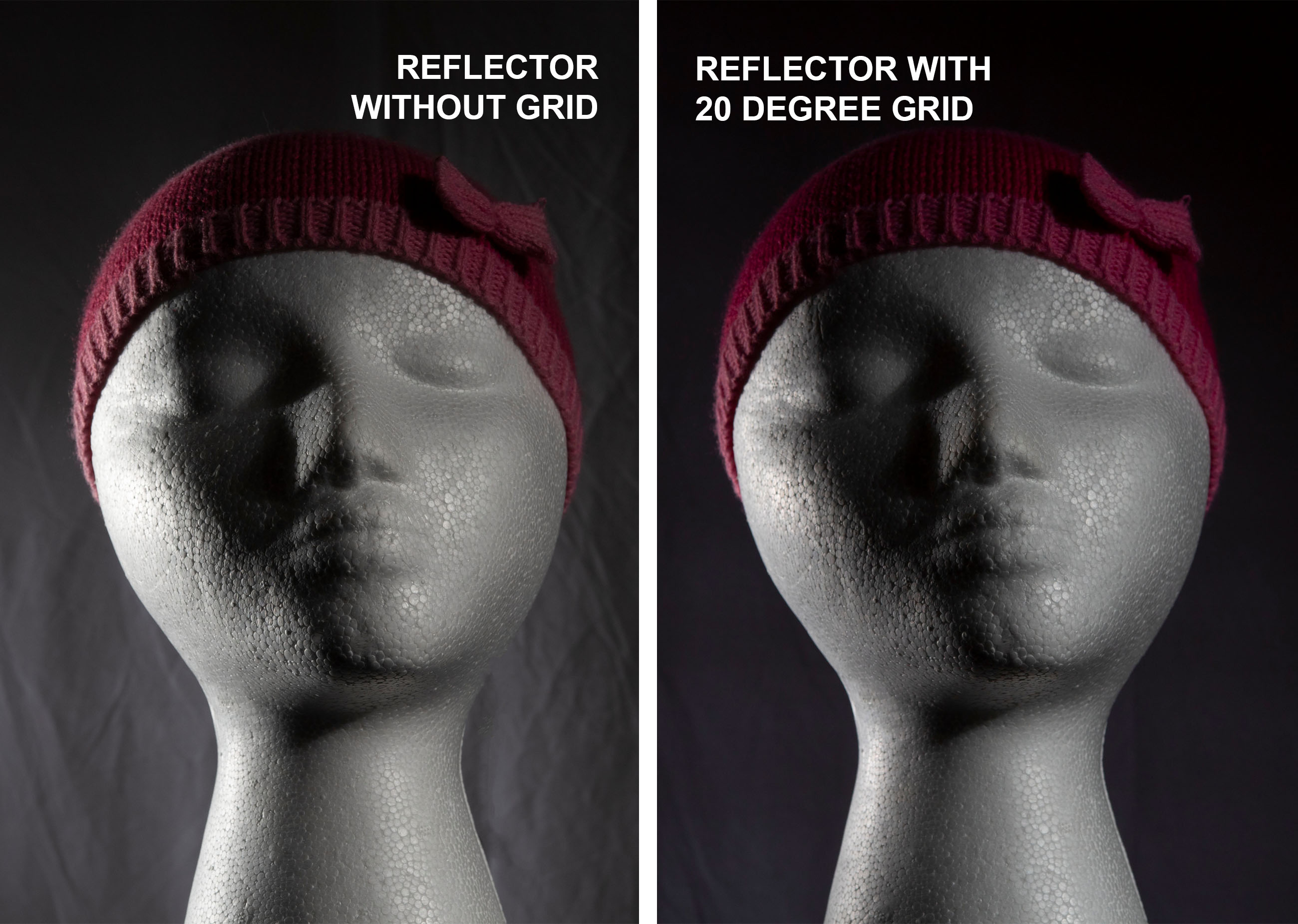 What is a Kicker Light in Studio Photography? Reflector with and without a grid as the Kicker light.